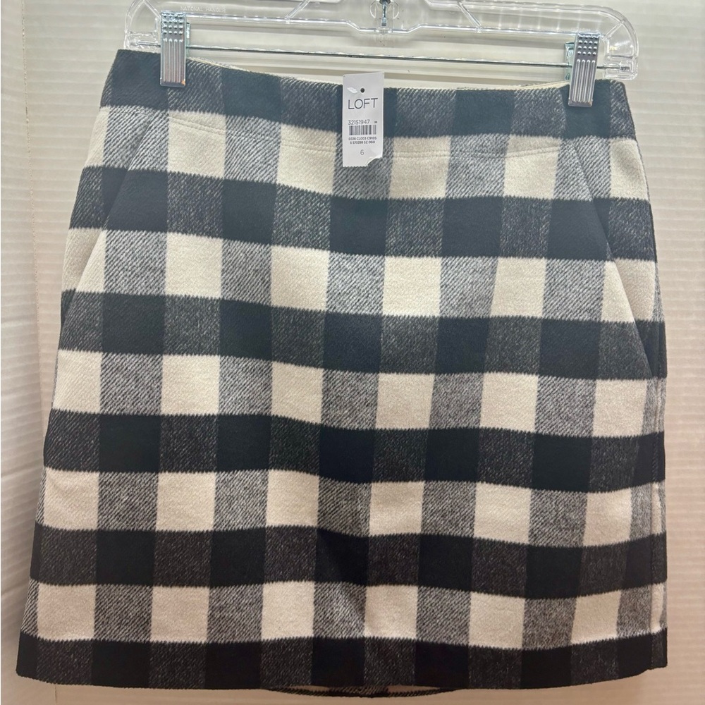 Ann Taylor LOFT Womens 6 Black Cream Bufflalo Check Wool Blend Pencil Skirt- NWT